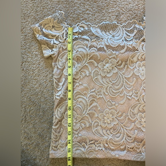 Juniors - Cream - Off Shoulder - Lace - Short Sleeve Top - Picture 4 of 5